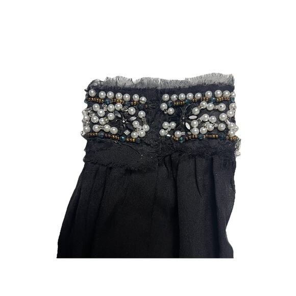 Elizabeth And James Silk Blouse Pearly Cuff Detail Black Size Medium - Picture 16 of 16